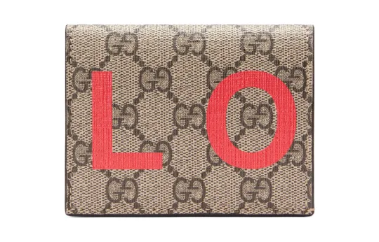 GUCCI Canvas Card Holder Clutch Wallet Unisex Ebony/Orange Red