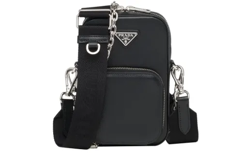 PRADA Saffiano Calfskin Shoulder Bag Women's Black