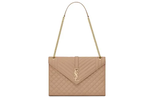 SAINT LAURENT ENVELOPE Grain Embossed Leather Envelope Bag, Shoulder Bag, Crossbody Bag, Handbag Large Women's Beige