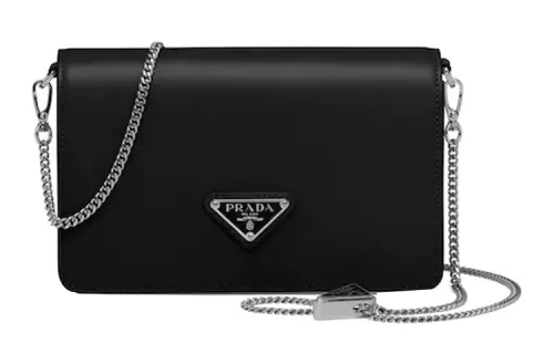 PRADA Shiny Leather Small Square Bag, Shoulder Bag, Crossbody Bag Regular Women's Black