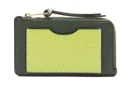 LOEWE Soft Grain Cow Leather Coin Card Holder Women's Khaki Green/Lemon