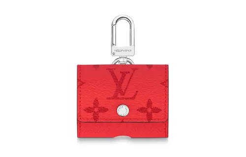LOUIS VUITTON Canvas With Taïga Leather Earphone Case Unisex Carmine
