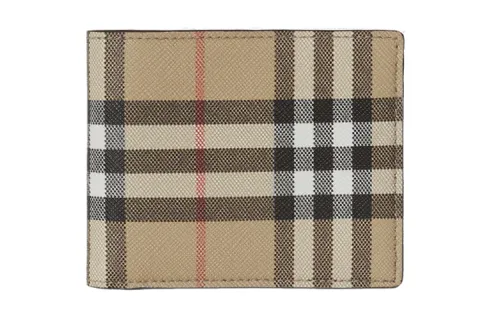 Burberry Cotton With Cow Leather Card Holder, Wallet Unisex Khaki