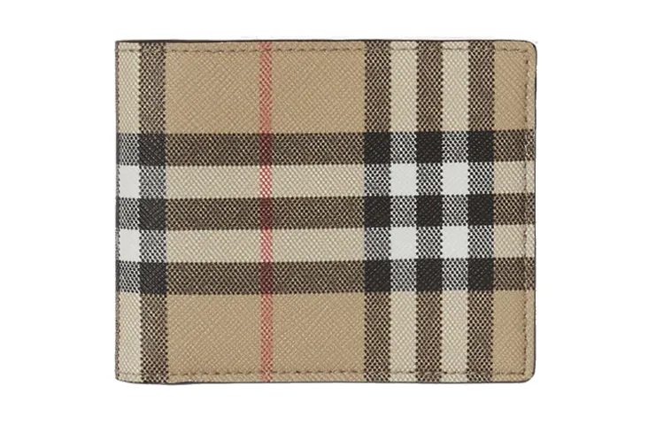 Burberry Cotton With Cow Leather Card Holder, Wallet Unisex Khaki