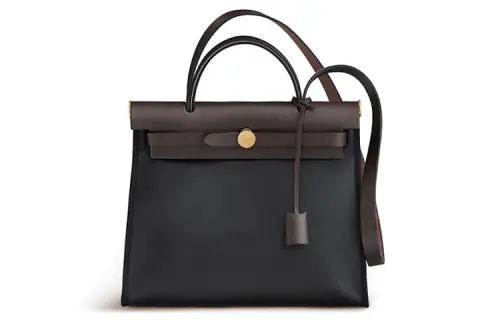 HERMES Herbag Zip H Berline Canvas And Hunter Cow Leather Shoulder Bag, Crossbody Bag, Handbag 31 Unisex Ebony/Black