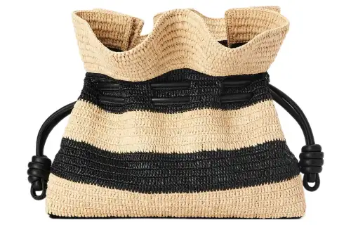 LOEWE Flamenco Raffia Fiber With Cow Leather Clutch Women's Linen/Black