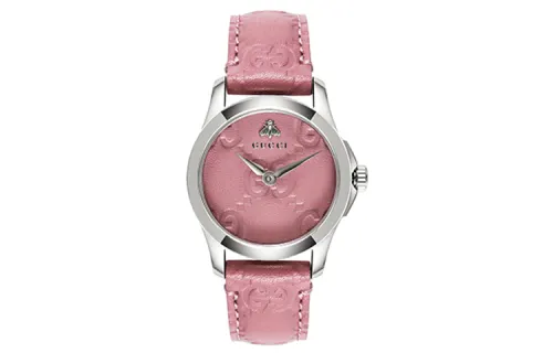 GUCCI G Timeless Collection Wrist Watches Quartz Movement Genuine Leather Strap Pink Watch Dial Women's Watch