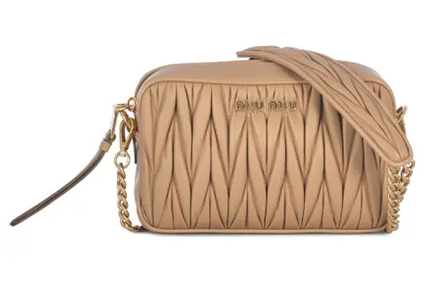 MIU MIU Leather Shoulder Bag Unisex Khaki