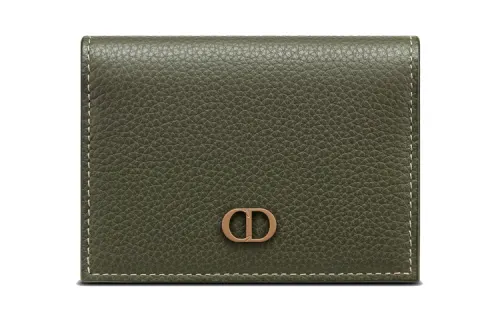 DIOR Grained Calfskin Business Card Holder, Card Holder, Coin Purse Women's Olive Green