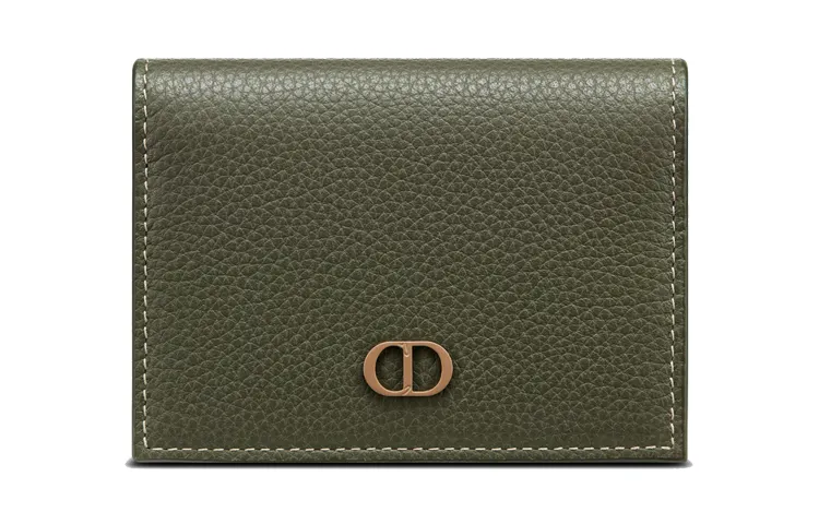 DIOR Grained Calfskin Business Card Holder, Card Holder, Coin Purse Women's Olive Green