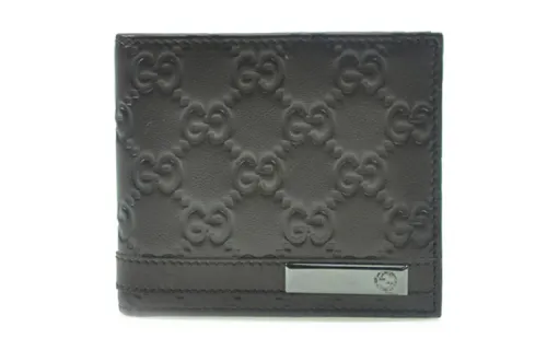 GUCCI Leather Wallet Men's Gray