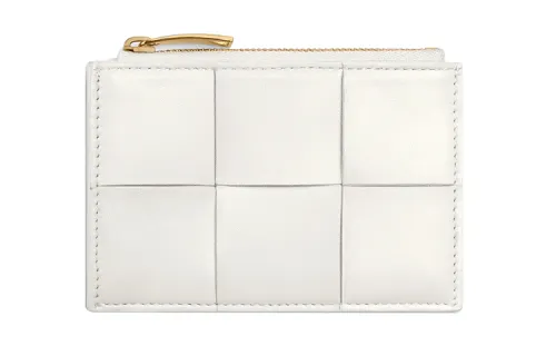 Bottega Veneta Bottega Veneta Luggage Collection Woven Leather Card Holder, Wallet Women's Chalk White