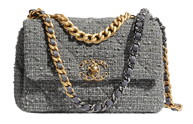 CHANEL 19Bag Soft Tweed Fabric Shoulder Bag, Crossbody Bag Small Women's Gray