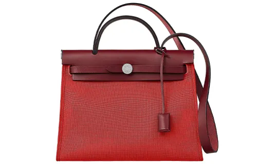HERMES Herbag Zip Cowhide Patchwork Canvas Shoulder Bag, Crossbody Bag, Handbag 31 Unisex Heart Red/Saddle Red