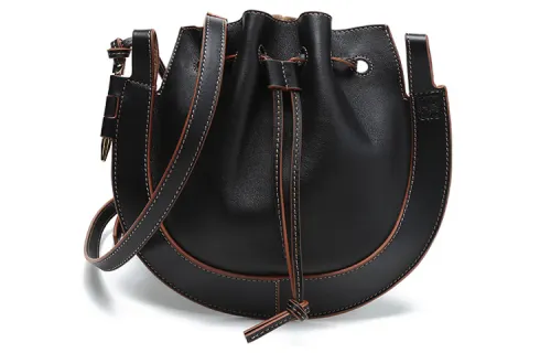 LOEWE Cow Leather Horseshoe Shoulder Bag, Crossbody Bag Women's Black