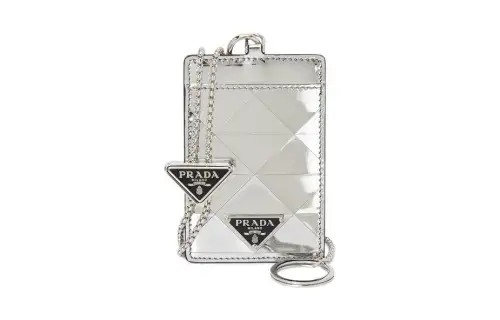 PRADA Calfskin Card Holder Women's Silver