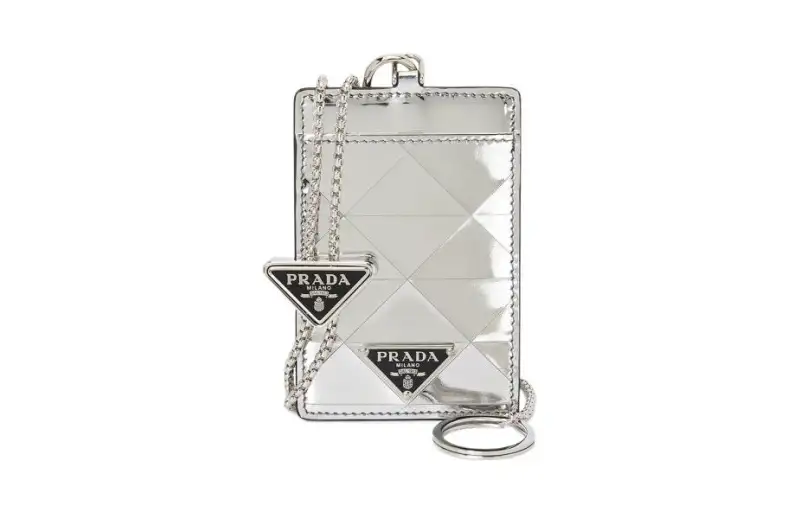 PRADA Calfskin Card Holder Women's Silver