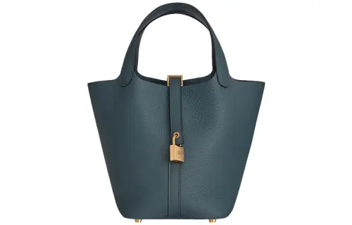 HERMES Picotin Lock Clemence Bullock Leather Basket Bag, Bucket Bag, Handbag 22 Women's Y7 Bleu Orage Hurricane Blue