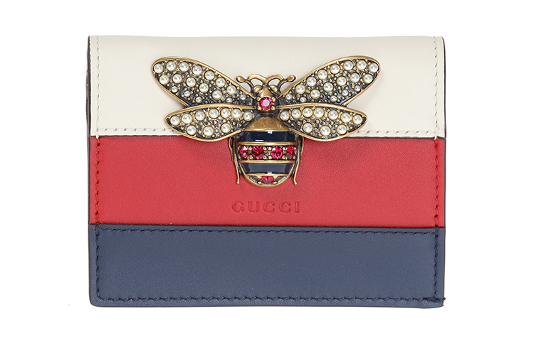 GUCCI Queen Margaret Multicolor Leather Card Holder, Wallet Regular Women's Red & White & Blue