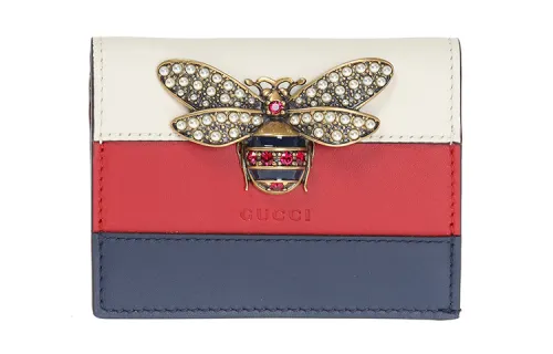 GUCCI Queen Margaret Multicolor Leather Card Holder, Wallet Regular Women's Red & White & Blue