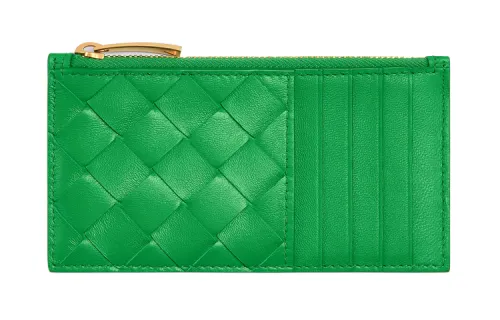 Bottega Veneta Cow Leather Sheepskin Card Holder Women's Parrot Green