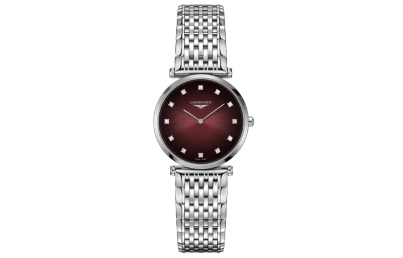 LONGINES Jialan Collection Women's Watch Quartz Movement 29mm Red Watch Dial Stainless Steel Case