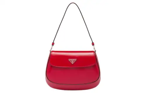 PRADA Leather Crescent Bag, One Shoulder Handbag Women's Scarlet