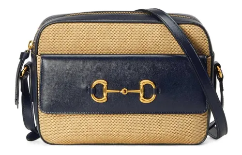 GUCCI Horsebit 1955 Canvas With Leather Shoulder Bag, Crossbody Bag Small Women's Blue/Beige