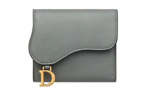 DIOR Saddle Grained Calfskin Card Holder, Wallet Women's Rock Gray