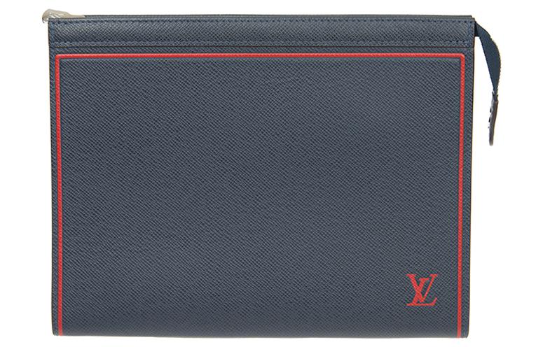 LOUIS VUITTON Pochette Voyage Zip Closure Leather Toiletry Bag Clutch Medium Men's Dark Blue