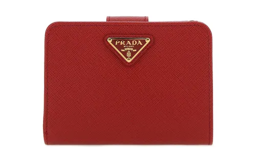 PRADA Saffiano Leather Wallet Women's Red