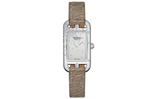 HERMES Nantucket Wrist Watches Quartz Movement Genuine Leather Strap Silver Dial Women's Watch 30m Water Resistant