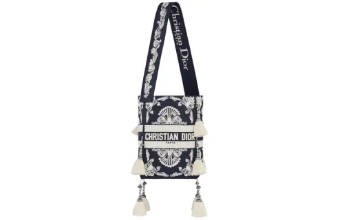 DIOR D Bubble Collection Embroidery Handbag, Shoulder Bag Women's Blue/White