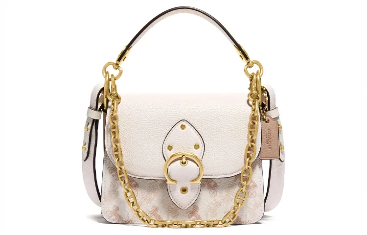 COACH Beat Coated Canvas With Leather Small Square Bag, Portable Crossbody Bag, Shoulder Bag Small Women's Milk White
