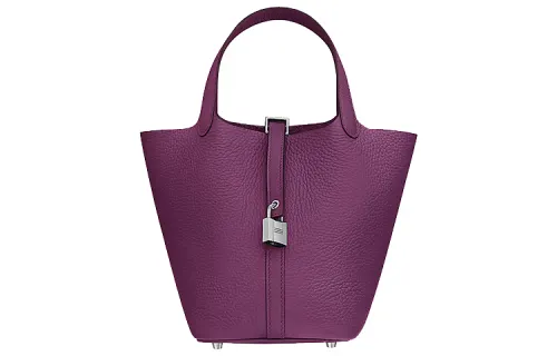 HERMES Picotin Lock Clemence Bullock Leather Basket Bag, Bucket Bag, Handbag 18 Women's P9 Anemone Sea Anemone Purple