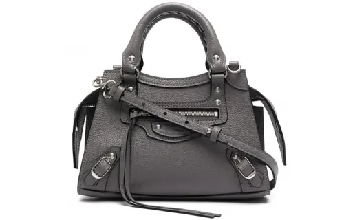 Balenciaga Zip Closure Leather, Cow Leather Handbag Mini Women's Gray