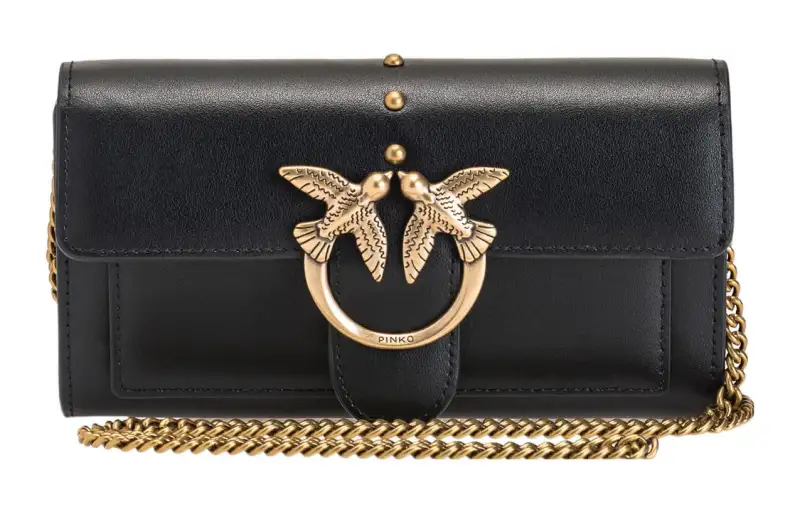 PINKO SIMPLY Cow Leather Shoulder Bag, Crossbody Bag Women's Black