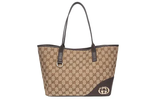 GUCCI Canvas With Leather Tote Bag, Shopping Bag, Handbag, Shoulder Bag Women's