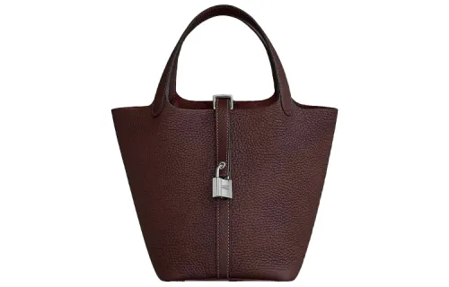 HERMES Picotin Lock Clemence Bullock Leather Basket Bag, Bucket Bag, Handbag 18 Women's 0G Rouge Sellier Saddle Red