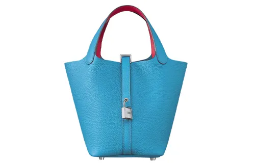 HERMES Picotin Lock Clemence With Swift Calfskin Basket Bag, Bucket Bag, Handbag 18 Women's Blue/Mexican Pink