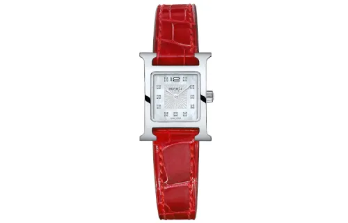 HERMES Heure H Wrist Watches Quartz Movement Genuine Leather Strap White Dial Women's Watch