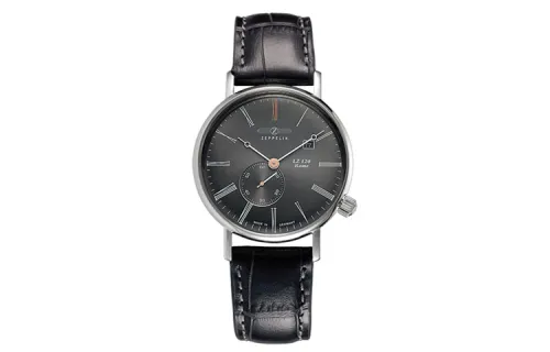 ZEPPELIN Quartz waterproof black dial for men and women, case stainless steel, watch strap, quartz mechanism, 50meter, genuine leather