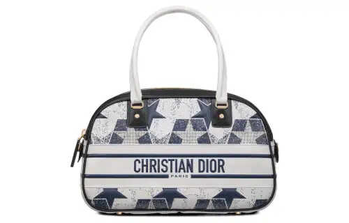 DIOR Cow Leather One Shoulder Crossbody Handheld Bag Medium Women's Blue & White