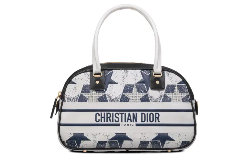 DIOR Cow Leather One Shoulder Crossbody Handheld Bag Medium Women's Blue & White