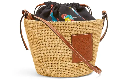 LOEWE Anagram Raffia Fiber With Cow Leather Shoulder Bag, Crossbody Bag Vacation Bag Women's Brown