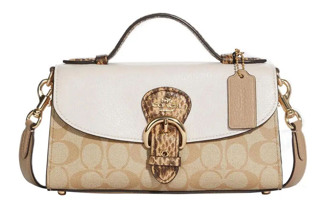 COACH Leather Shoulder Bag, Handbag Small Women's Classic Ivory & Monogram