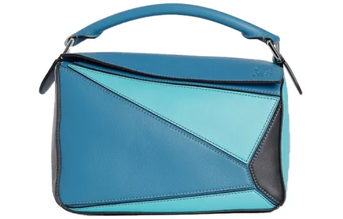 LOEWE Puzzle Cow Leather Geometric Puzzle Bag, Portable Crossbody Bag, Shoulder Bag Mini Women's Blue Candy Color