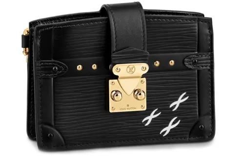 LOUIS VUITTON Trunk Cow Leather Soft Box Small Square Bag Card Holder Women's Black