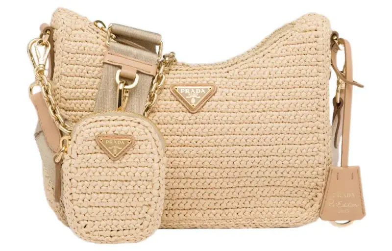 PRADA Re Edition 2005 Raffia Bag Tan