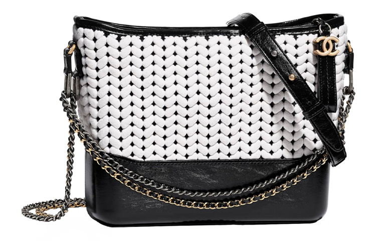 CHANEL 21K Winter Gabrielle Wool Woven Hobo Bag, Shoulder Bag, Crossbody Bag Large Women's Black & White